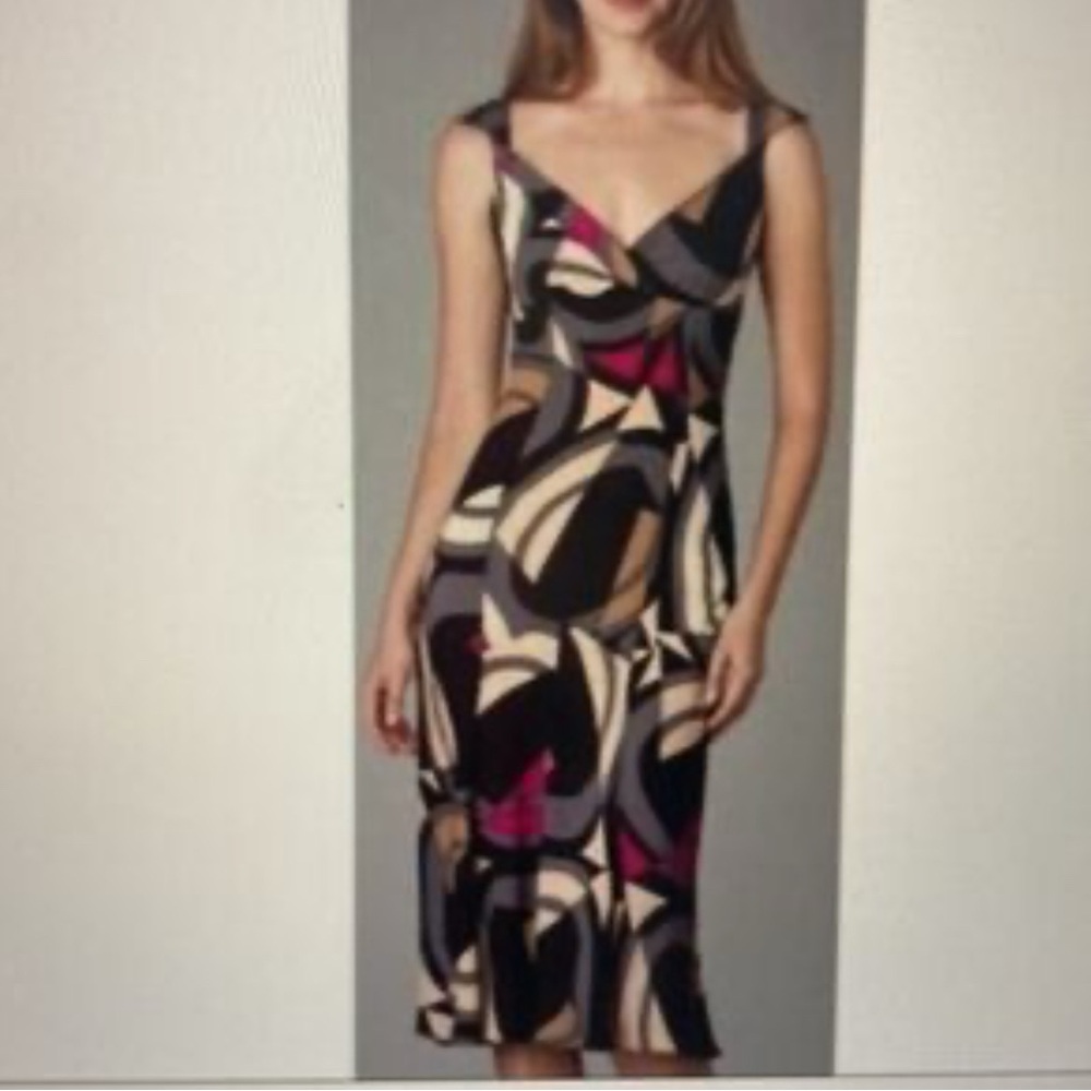 Diane Von Furstenberg black pink gray silk geometric print bias cut midi dress 0